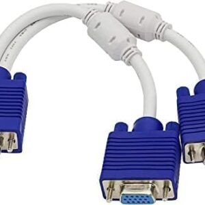 VGA Splitter Monitor Cable 1 Male to 2 Female Adapter Converter VGA Video Y Cable Cord for Screen Duplication (Blue)