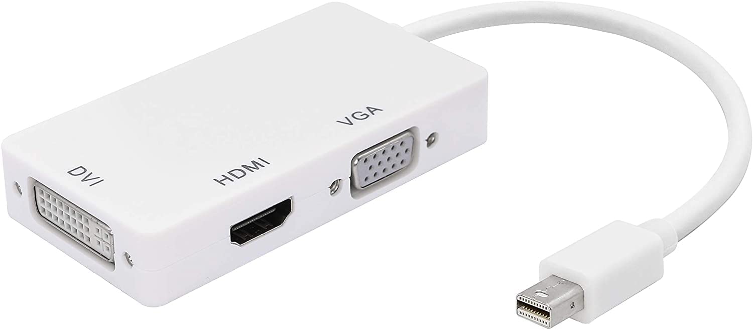 Mini DisplayPort to HDMI DVI VGA Cable, 3 in 1 Mini DP (Thunderbolt Port Compatible) to HDMI DVI VGA TV AV HDTV Adapter Converter