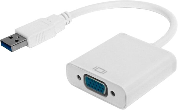 USB3.0 to VGA Converter 5Gbps HD 1080P Adapter Cable 15Pin Female, Supports Multi Display Solutions, No External Power Supply, for PC laptops, Desktops, Monitors. (White)