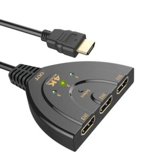 3-Port HDMI Switch 4K, 3x1 Switcher (Automatic Switching) Support Ultra HD 3D HDR Full HD 1080P HDCP, HDMI Splitter Hub Compatible with Apple TV Roku Fire TV Stick