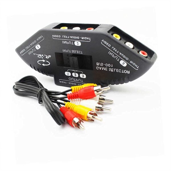 3-Way Audio Video AV RCA Switch Selector Box Splitter+3 Way RCA Cable for Xbox XBOX360 DVD PS Black