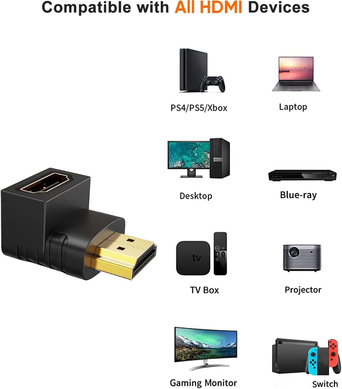HDMI Adapter 90 Degree 4K Male to Female HDMI Connector 180 Degree Extender Right Angle  L-Type HDTV Converter - Image 6