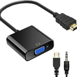 HDMI to VGA Adapter, HDMI to VGA Converter, Gold Plated Interface with Audio/Power Interface and Cable, Compatible with Computer, Laptop, Monitor, Projector, HDTV, Chromebook, Xbox and More