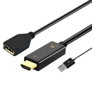 4K 60Hz HDMI Male to DisplayPort Male/Female Adapter Cable with USB Power for TV l for Desktop/Laptop