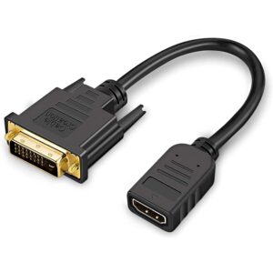 HDMI to DVI Cable, 0.15 m Bi-Directional HDMI Female to DVI (24+1) Male Adapter Cable, HDMI DVI Conveter, Support 1080P, 3D, Gold-Plated, 0.5 Ft/Black