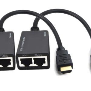HDMI Extender Over Cat5e/6 (1pair), HDMI to RJ45 Network HDMI Repeater, Support 1080p UP to 30m/ 98ft, for HDTV HDPC PS4 STB