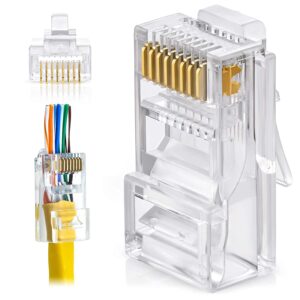 RJ45 Cat6 Pass-Through Connector RJ45 Ends, Cat5, Cat5e, Cat6 8P8C RJ45 Connector, Ethernet Cable Crimp Connectors UTP Network Plug Solid Wire and Standard Cable, LAN Crimp