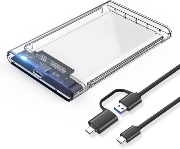 2.5 inch Sata HDD / SSD Hard Drive Enclosure USB 3.1 with Type C OTG Cable Internal Hard Disk Drive Case for External Portable Transparent Casing Computer Laptop (2.5- USB 3.1)
