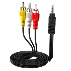 3.5 mm Male to 3RCA Male Plug Stereo Audio Video AUX Cable 3 M,3.5 mm to RCA AV Camcorder Video Cable for Smartphones,MP3,Tablets,Speakers,Home Theater,Black