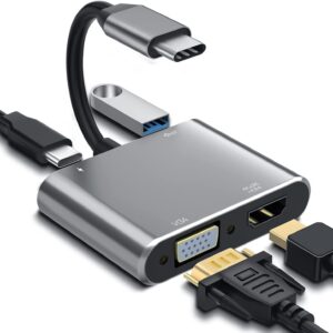 4 in1 USB 3.1 Type C to HDMI VGA 2 in 1 Display Adapter, 4K 2K UHD Compatible Dual Screen Simultaneous Display Adapter for Thunderbolt 3 Ports, Latest Arrival