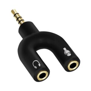Audio Jack Headphones with mic, 3.5 mm Jack Splitter 2 Female 1 Male Black (U-Shape)