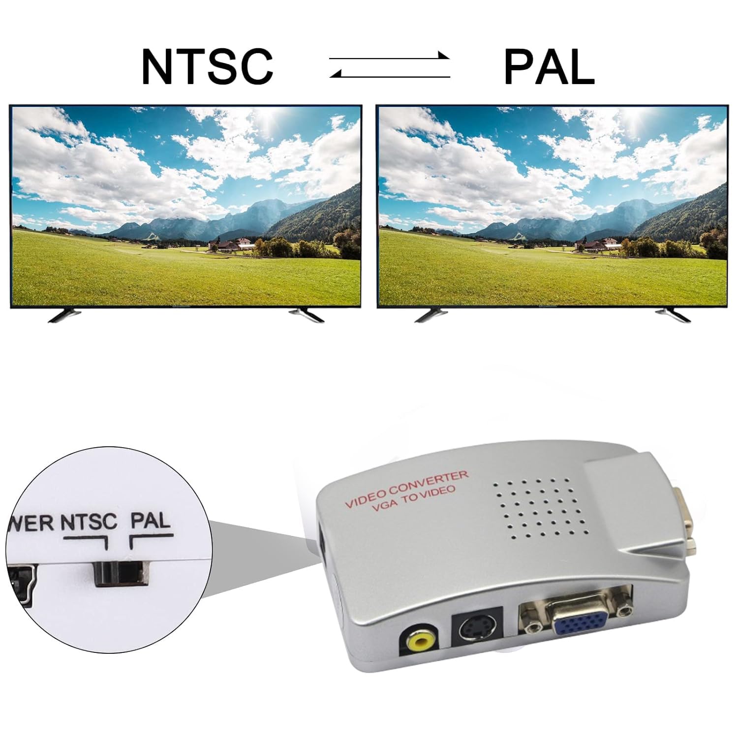 VGA to AV RCA Composite and S-Video Converter Box – 1080p PC to TV Video Adapter with USB Power – Supports PAL NTSC – Plug & Play Signal Converter for Monitor, Projector, TV - Image 5