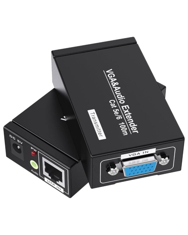 VGA Over Ethernet, Jaremite VGA Video Extender Transmitter Receiver Over Cat5e Cat6 Ethernet Cable (328ft/100m, Sender+Receiver)