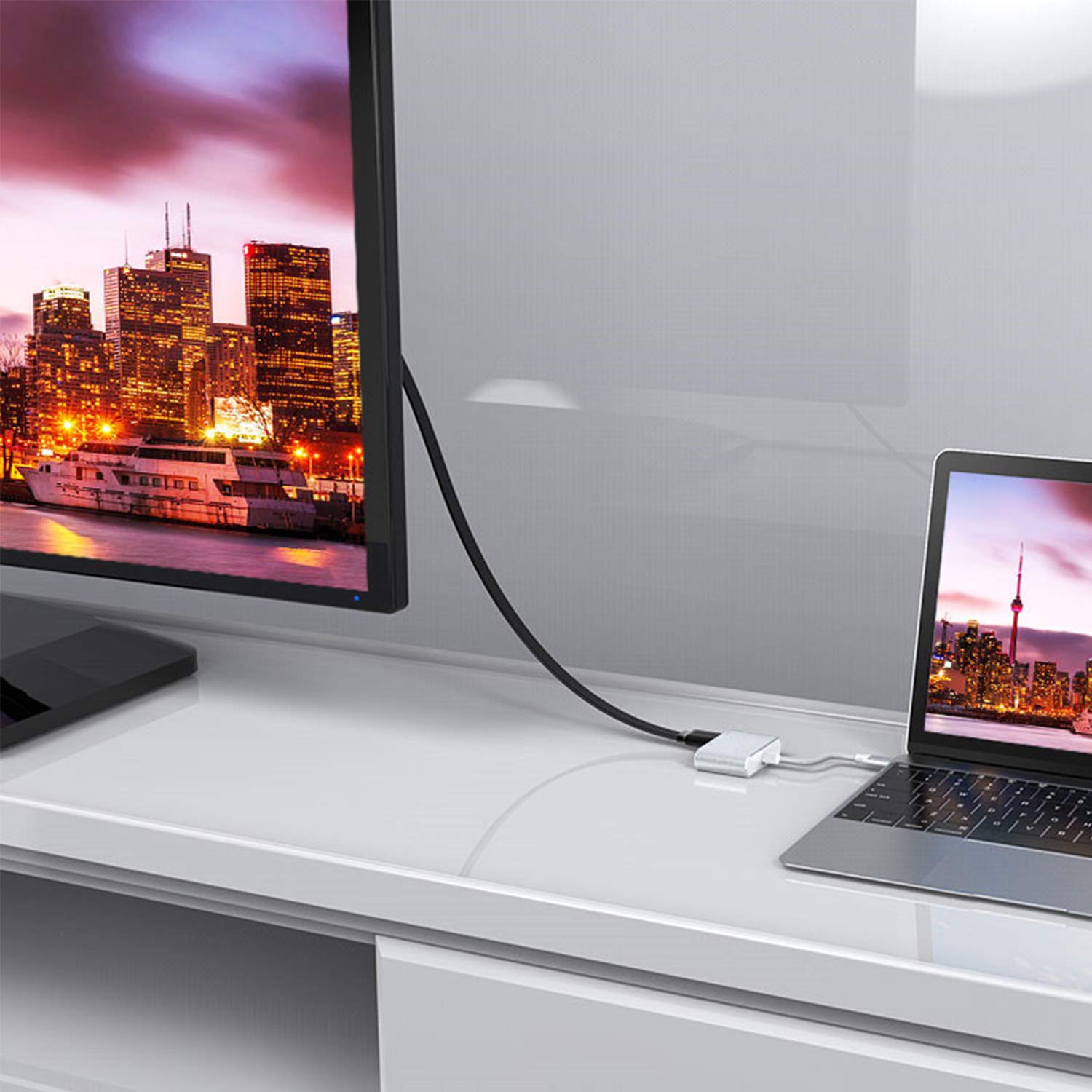 USB C TO HDMI + VGA Adapter, 2 IN 1 USB Type C TO 4K HDMI + VGA Sync-Display Converter Video Solution Compatible With Macbook Pro,Chromebook Pixel, Dell XPS - Image 4