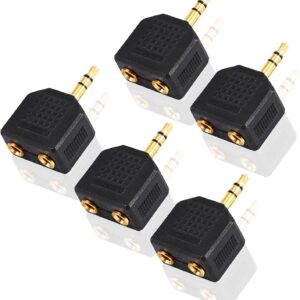 Headphone Splitter Adapter, Aux Stereo Jack Splitter Adaptor Plug 3.5mm Male to 2 Port 3.5mm Female Compatible with Headset,Earphone, iPhone,iPad, Samsung, LG, Tablets, MP3 Players