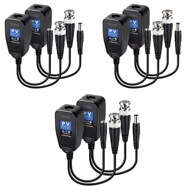 HD-CVI/TVI/AHD Passive Video Balun with Power Connector and RJ45 CAT5 Data Transmitter BNC Twisted Pair