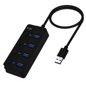 USB 3.0 Hub with Individual On/Off Switches, LED Indicator Super Speed USB 3.0 Up to 5Gbps, USB Port Extension, Plug and Play